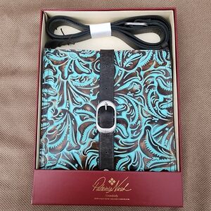 Patricia Nash Venezia Tooled Leather Crossbody Bag Turquoise & Brown Floral